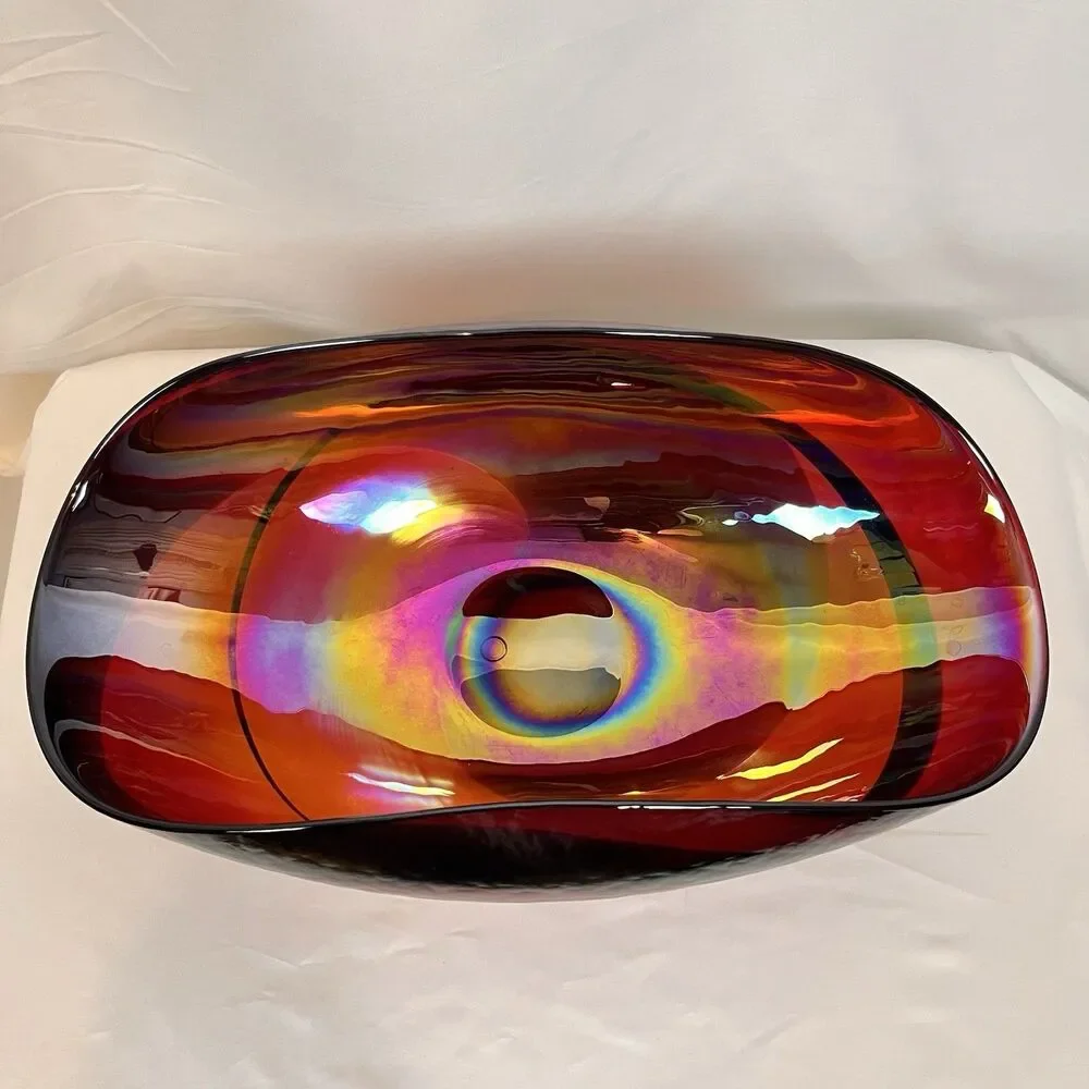 Crate & Barrel Iridescent Fossili Murano Oil Slick Glass Centerpiece Bowl